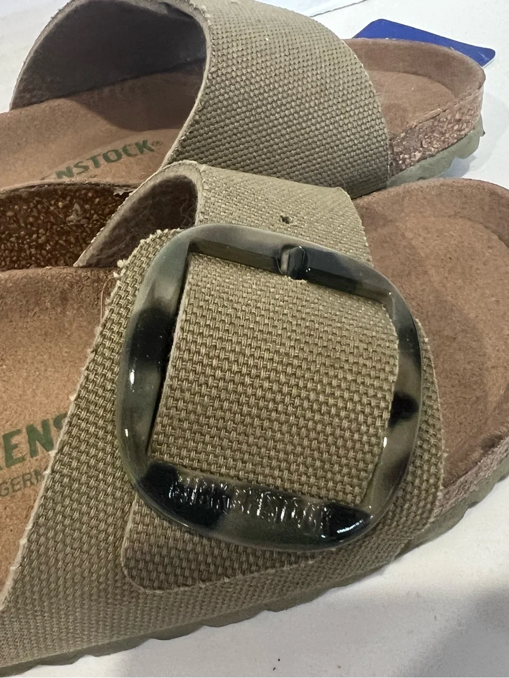 Birkenstock Madrid Big Buckle Vegan/Canvas Slides Size 38 (women 7) Olive NWT